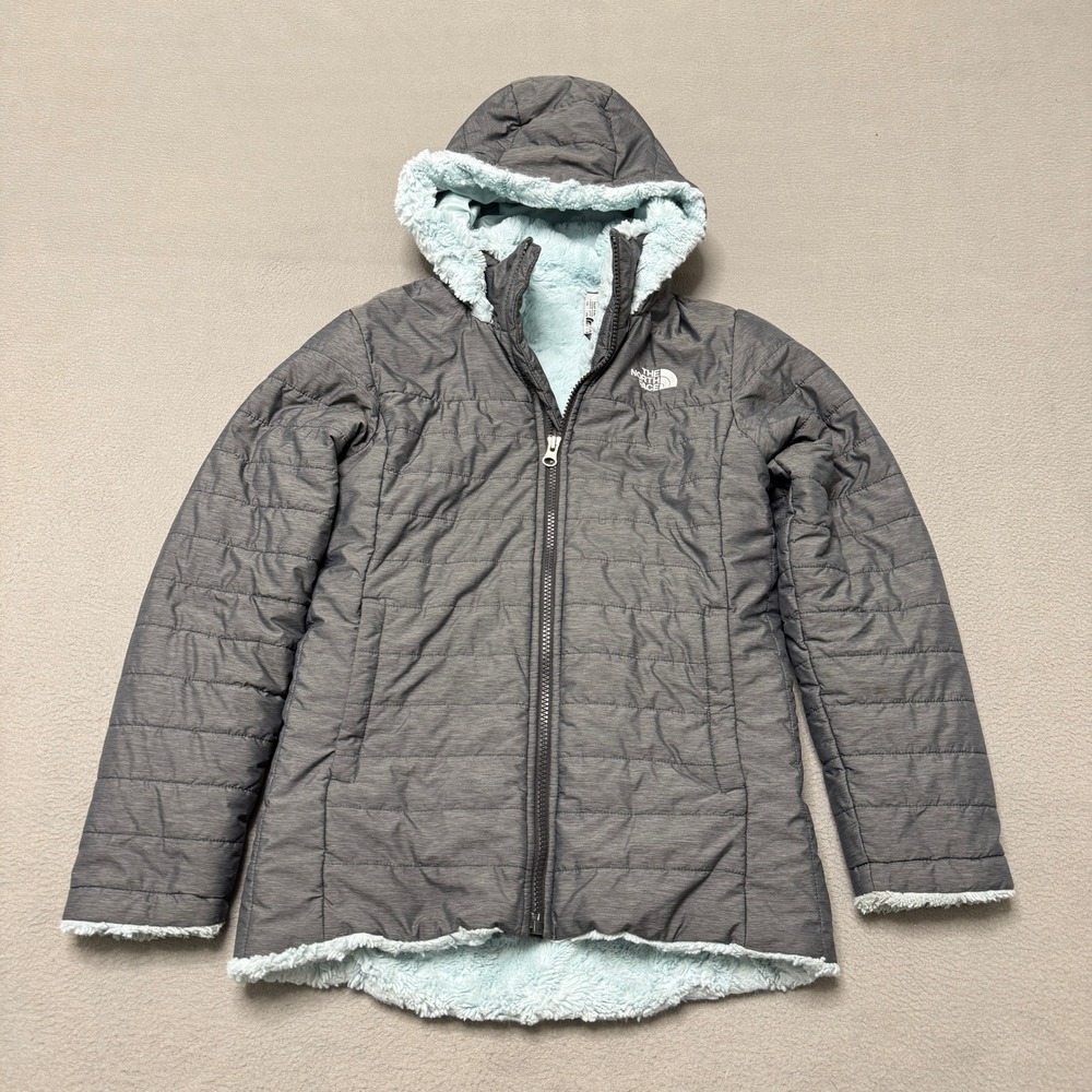 The North Face Jacket Girls M 10/12 Gray Puffer Fleece Lined Hooded Full Zip